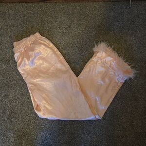 Women's Nasty Gal Satin Silky Feather Pink Lounge Pants 10